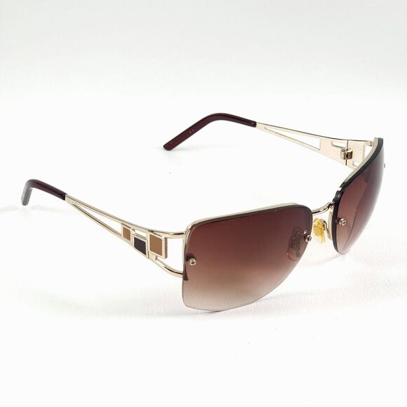 Womens Fashion Sunglasses Geometric Rimless Brown Gradient Lightweight Retro - Picture 1 of 7